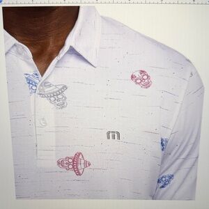 Travis Mathew Men's White Skull-Print Polo Shirt no logo
